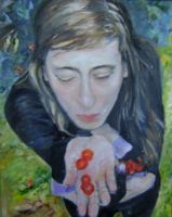 Dziewczyna z wiśniami olej płótno 40x50